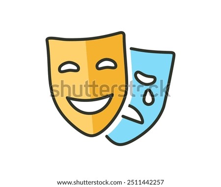 Comedy and Tragedy Masks. Masquerade Mask, Comic and Tragic Vector Icon for Theater or Carnival.