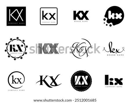 KX logo company template. Letter k and x logotype. Set different classic serif lettering and modern bold text with design elements. Initial font typography. Collection trendy business identity.