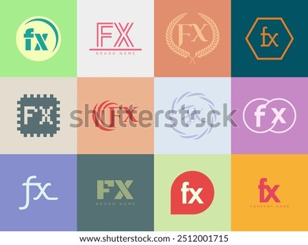 FX logo company template. Letter f and x logotype. Set different classic serif lettering and modern bold text with design elements. Initial font typography. Collection trendy business identity.