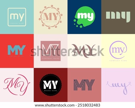 MY logo company template. Letter m and y logotype. Set different classic serif lettering and modern bold text with design elements. Initial font typography. Collection trendy business identity.