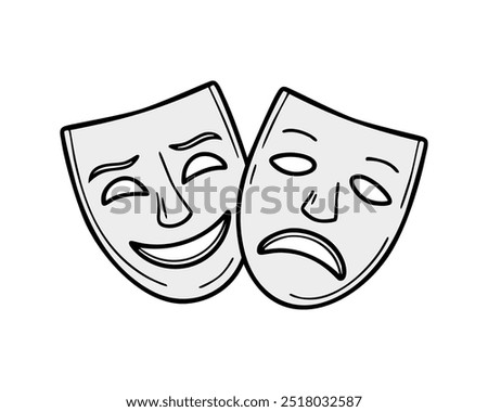 Comedy and Tragedy Masks. Masquerade Mask, Comic and Tragic Vector Icon for Theater or Carnival.