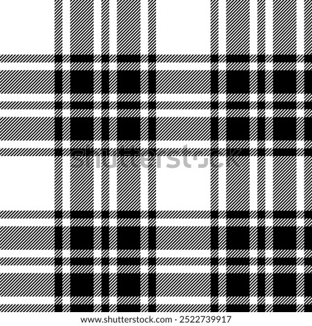 Plaid seamless pattern in black white. Check fabric texture. Vector textile print.