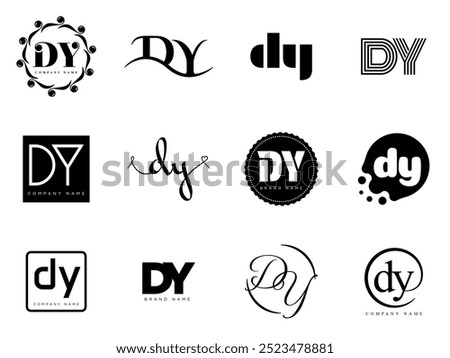 DY logo company template. Letter d and y logotype. Set different classic serif lettering and modern bold text with design elements. Initial font typography. Collection trendy business identity.