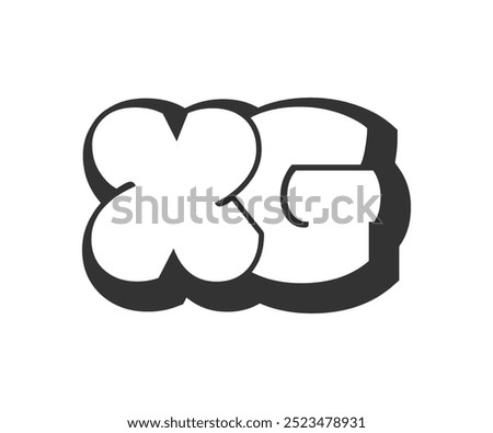 XG logo, bubble comic lettering, rounded in graffiti style black and white silhouette. Trendy preschool X and G letter text for festival party, personal initials, children funky print and web. Vector