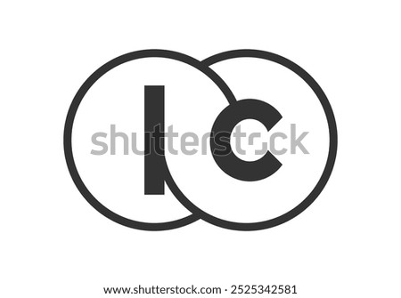 LC business company emblem with outline rounds and letters l c. Logo template of two merged circles for brand identity, logotype. Vector Infinity symbol  and technology sign.