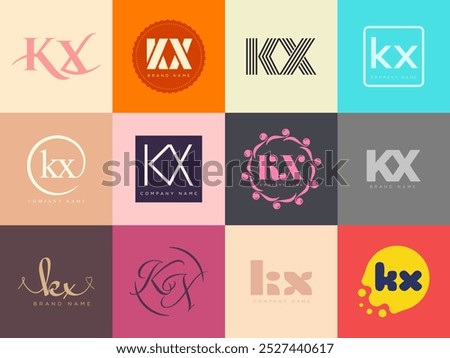 KX logo company template. Letter k and x logotype. Set different classic serif lettering and modern bold text with design elements. Initial font typography. Collection trendy business identity.