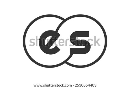 ES business company emblem with outline rounds and letters e s. Logo template of two merged circles for brand identity, logotype. Vector Infinity symbol  and technology sign.