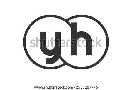 YH business company emblem with outline rounds and letters y h. Logo template of two merged circles for brand identity, logotype. Vector Infinity symbol  and technology sign.