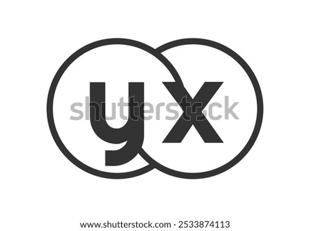 YX business company emblem with outline rounds and letters y x. Logo template of two merged circles for brand identity, logotype. Vector Infinity symbol  and technology sign.