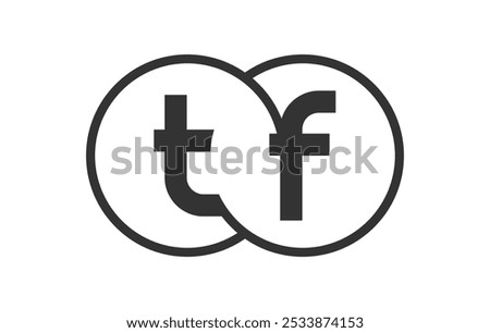 TF business company emblem with outline rounds and letters t f. Logo template of two merged circles for brand identity, logotype. Vector Infinity symbol  and technology sign.