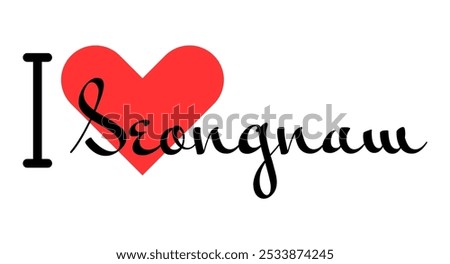 I love Seongnam, city of South Korea. Hand drawn letters with red heart. Vector illustration lettering, modern design for print t shirt, banner, poster, sticker or label.