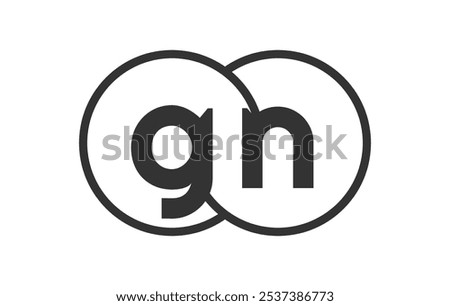 GN business company emblem with outline rounds and letters g n. Logo template of two merged circles for brand identity, logotype. Vector Infinity symbol  and technology sign.