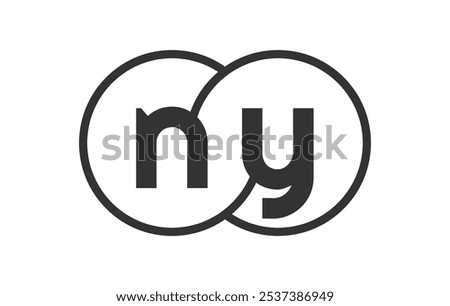 NY business company emblem with outline rounds and letters n y. Logo template of two merged circles for brand identity, logotype. Vector Infinity symbol  and technology sign.