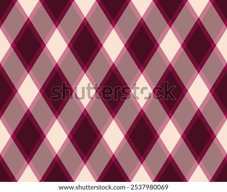 Argyle pattern of geometric rhombus. Harlequin check wallpaper design. Classic diamond shaped textile material for web background, print fabric clothing, sweater, wrapping paper, gift card, invitation