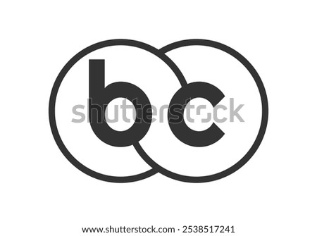 BC business company emblem with outline rounds and letters b c. Logo template of two merged circles for brand identity, logotype. Vector Infinity symbol  and technology sign.