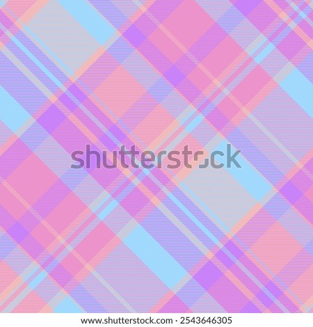 Coat check vector texture, retail pattern seamless plaid. Layered fabric textile tartan background in pink and cyan colors palette.