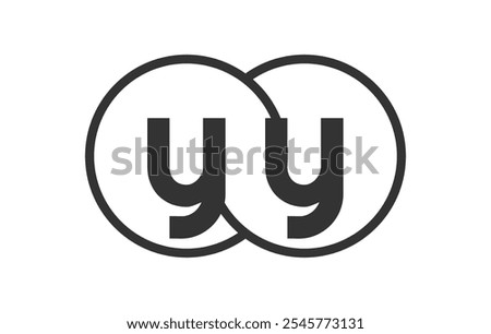 YY business company emblem with outline rounds and letters y y. Logo template of two merged circles for brand identity, logotype. Vector Infinity symbol  and technology sign.