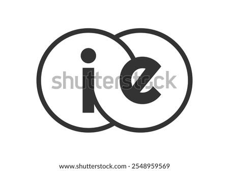 IE business company emblem with outline rounds and letters i e. Logo template of two merged circles for brand identity, logotype. Vector Infinity symbol  and technology sign.