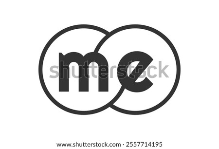 ME business company emblem with outline rounds and letters m e. Logo template of two merged circles for brand identity, logotype. Vector Infinity symbol  and technology sign.