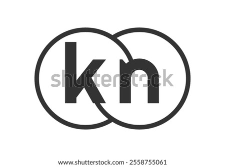 KN business company emblem with outline rounds and letters k n. Logo template of two merged circles for brand identity, logotype. Vector Infinity symbol  and technology sign.