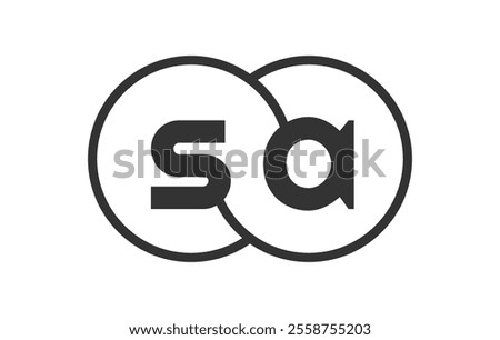 SA business company emblem with outline rounds and letters s a. Logo template of two merged circles for brand identity, logotype. Vector Infinity symbol  and technology sign.