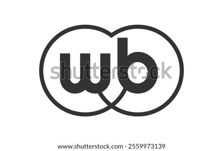 WB business company emblem with outline rounds and letters w b. Logo template of two merged circles for brand identity, logotype. Vector Infinity symbol  and technology sign.