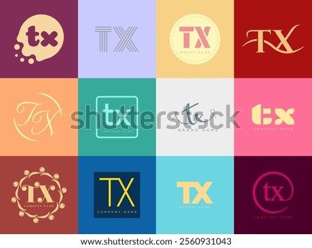 TX logo company template. Letter t and x logotype. Set different classic serif lettering and modern bold text with design elements. Initial font typography. Collection trendy business identity.