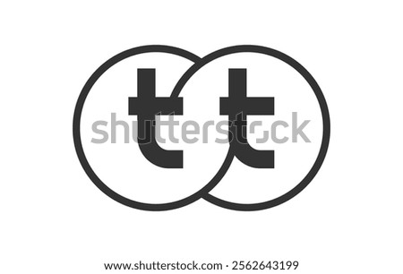 TT business company emblem with outline rounds and letters t t. Logo template of two merged circles for brand identity, logotype. Vector Infinity symbol  and technology sign.