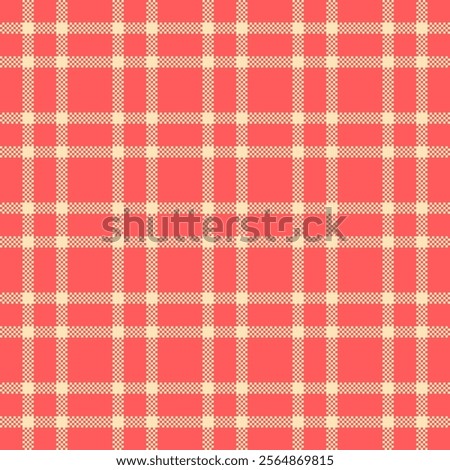 Many seamless fabric background, furry vector tartan plaid. Livingroom check textile texture pattern in red and moccasin colors palette.