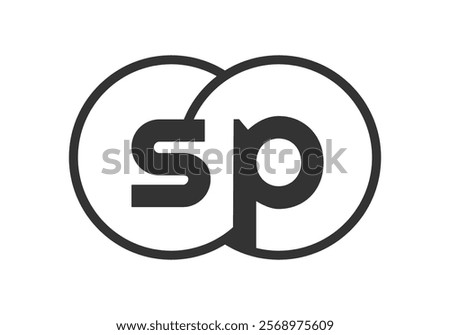 SP business company emblem with outline rounds and letters s p. Logo template of two merged circles for brand identity, logotype. Vector Infinity symbol  and technology sign.