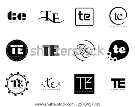 TE logo company template. Letter t and e logotype. Set different classic serif lettering and modern bold text with design elements. Initial font typography. Collection trendy business identity.