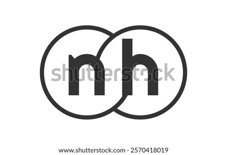 NH business company emblem with outline rounds and letters n h. Logo template of two merged circles for brand identity, logotype. Vector Infinity symbol  and technology sign.