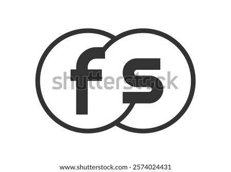 FS business company emblem with outline rounds and letters f s. Logo template of two merged circles for brand identity, logotype. Vector Infinity symbol  and technology sign.