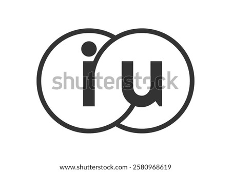 IU business company emblem with outline rounds and letters i u. Logo template of two merged circles for brand identity, logotype. Vector Infinity symbol  and technology sign.