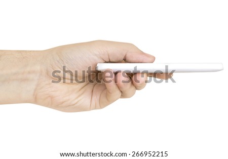 edge white smartphone in man\'s hand white background