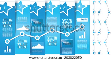 Clean, modern, editable, simple info-graphic banner design template, six vertical blue banners with star, vector info-graphic concept