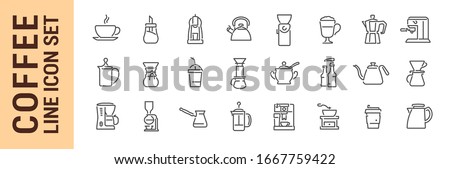 Coffee vector isolated line icon set. Coffe makers. Collection