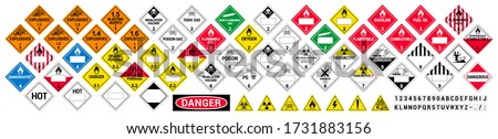 Vector hazardous material signs. Globally Harmonized System warning signs. All classes. Hazmat isolated placards. GHS