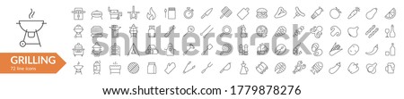Grilling BBQ line icon set. Isolated signs on white background. Vector illustration. Collection ストックフォト © 