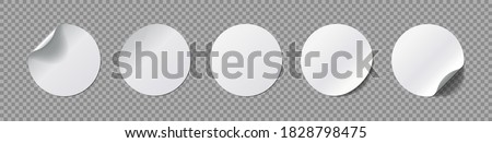 Realistick stickers set. Round label with curved corner and shadow on transparent background. Vector illustration Сток-фото © 