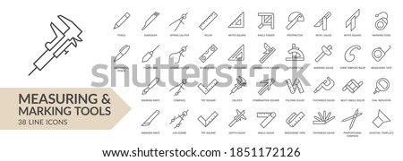 Measuring & marking tools line icon set. Isolated signs on white background. Vector illustration
