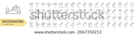 Woodwork tools line icon set. Isolated signs on white background. Vector illustration. Collection