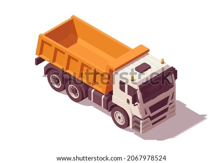 Isometric tipper dump truck. Vector illustration. Collection