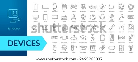 Devices, gadgets, electronics line icon set. Vector illustration. Collection