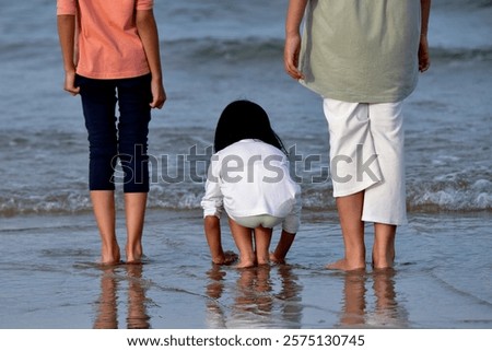 Similar – Image, Stock Photo Person legs on seascape background during sunset