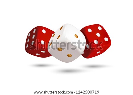 Dice. Composition of three dices on a white background. Red and white dice. 3d effect Vector illustration.