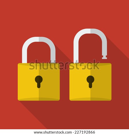 Opened and closed locks. Flat locks with long shadow