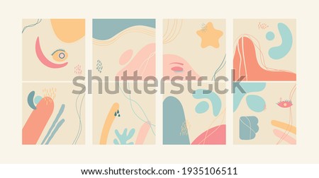 Hand drawn various shapes and doodle objects. Contemporary modern trendy vector illustrations.Pastel colors