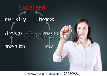 Business woman drawing a marketing plan to excellence.