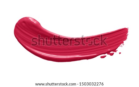 Lipstick smear smudge swatch isolated on white background. Cosmetic make up texture. Bright red color creme lip stick stroke swipe sample Foto d'archivio © 